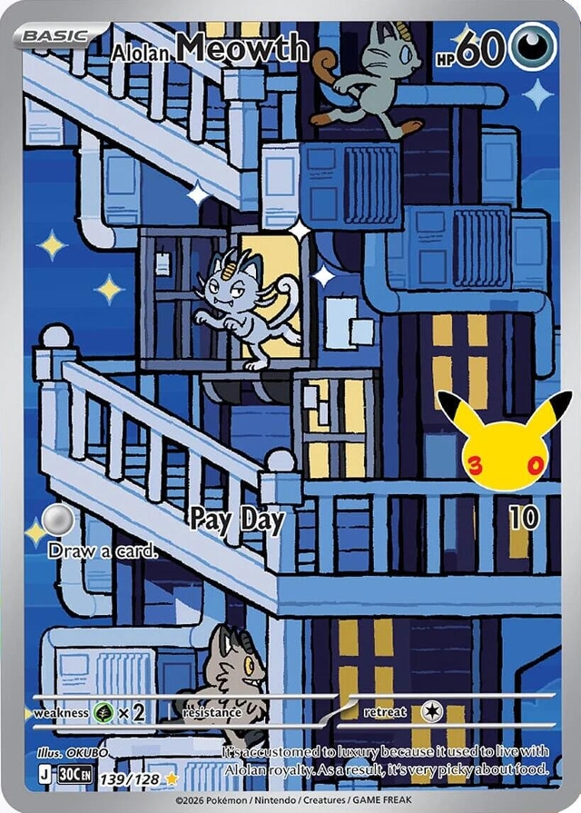 Pokemon TCG: Alolan Meowth 139/128 30th Celebrations