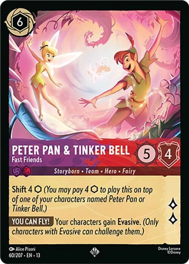 Disney Lorcana: Attack Of The Vine SUPER RARE Peter Pan & Tinker Bell - Fast Friends #60/207