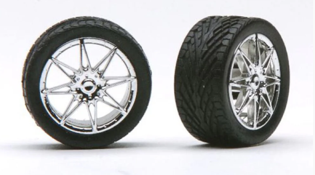 Pegasus 1/24 Rim & Tire Set Chrome Diamante Rims x4