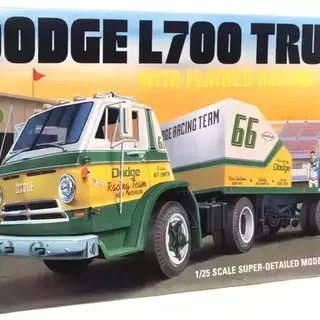 1966 Dodge L700 Truck with Flatbed Racing Trailer - AMT 1/25