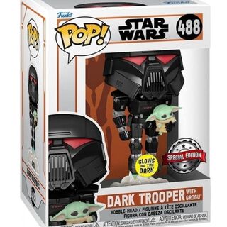 Star Wars Pop! The Mandalorian – Dark Trooper with Child (Glow) 488