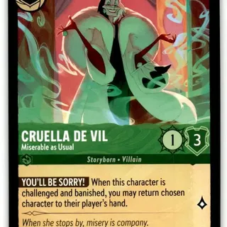 Disney Lorcana: The First Chapter RARE Cruella De Vil - Miserable As Usual #72/204