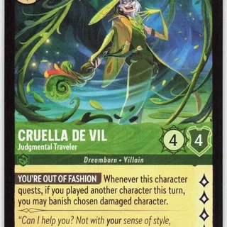 Disney Lorcana: Wilds Unknown RARE Cruella De Vil - Judgmental Traveler #92/204