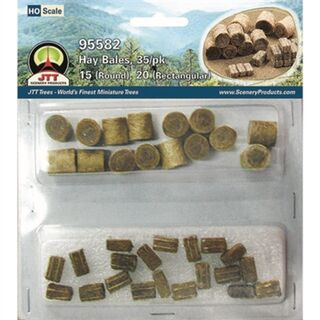 JTT 95582 JTT Scenery HAY BALES, HO-scale, Round 15/pk & Rectangular 20/pk